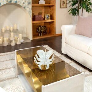 Sagebrook Home 18" Golden Champagne Botanical Leaf Bowl--NWT